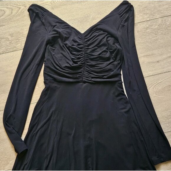 Boden Black V-Neck Wrap-Style Ruched Fit Flare Stretch Jersey Dress Womens US 2 - Picture 3 of 5